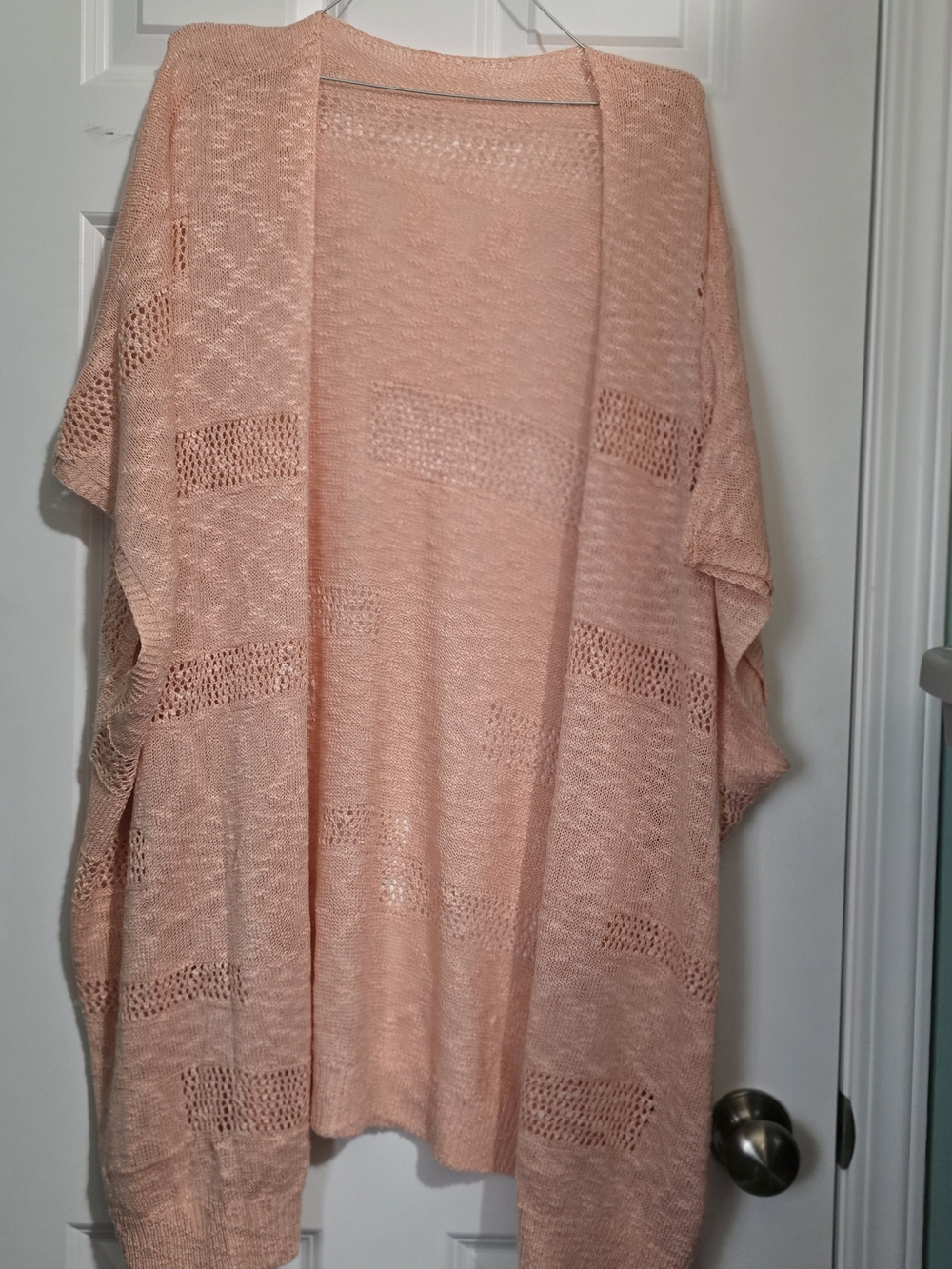 Women's Lightweight Open-Knit Cardigan Sweater - Peach Short Sleeve